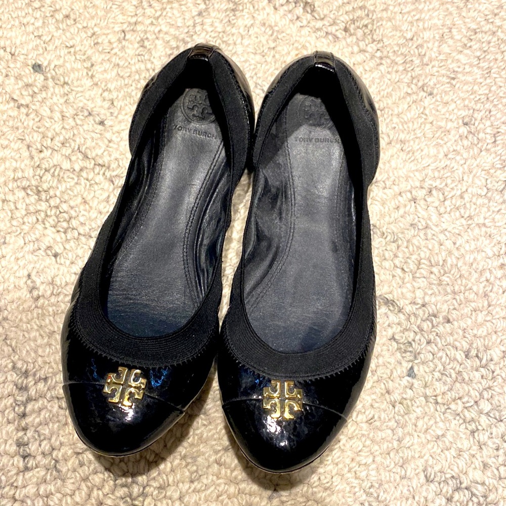 Tory Burch patent black flats
